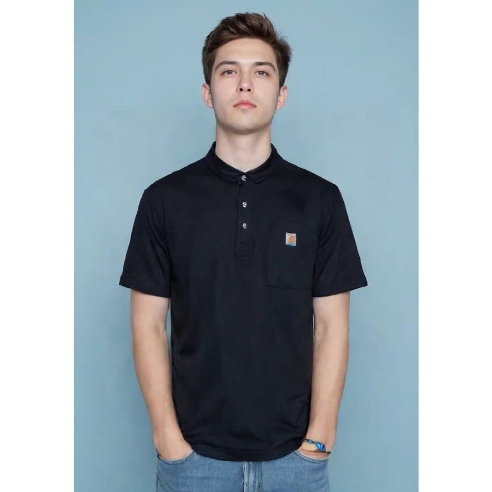 Carhartt Men’s Henley Pocket T‑Shirt XL Cotton Workwear Long Sleeve Navy Blue
